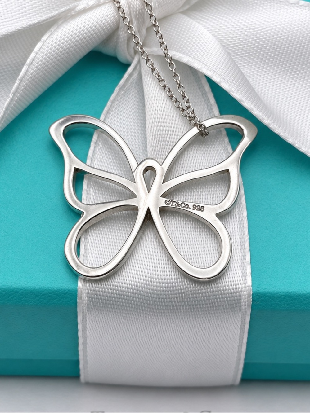 Tiffany & Co. Stencil Butterfly Pendant Necklace Sterling Silver Gift Pouch Box - Picture 4 of 12